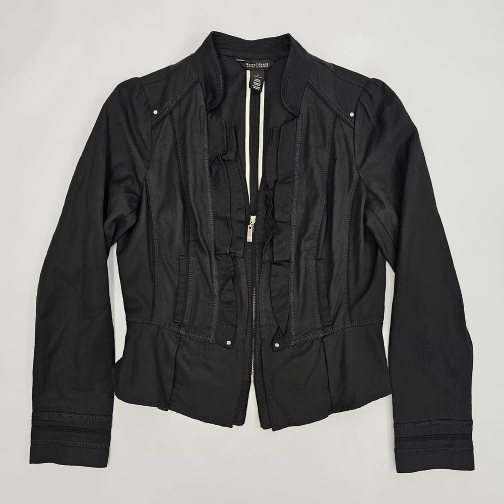 White House Black Market Size 2 Womens Black Ruffled Jacket